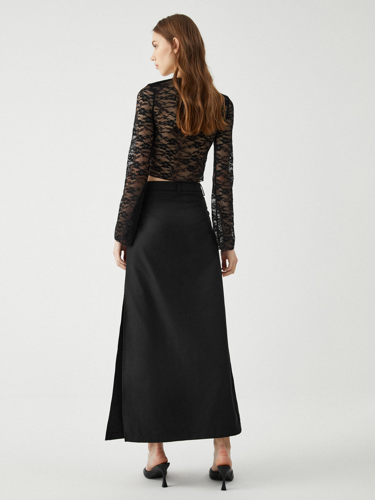 Semi-Sheer Cut-Out Lace Long Sleeve Top