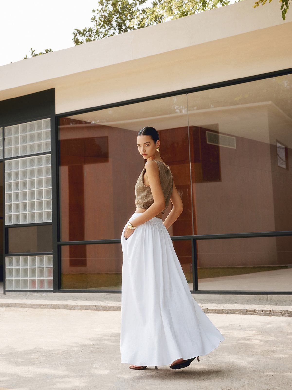 Débardeur court en mélange de coton