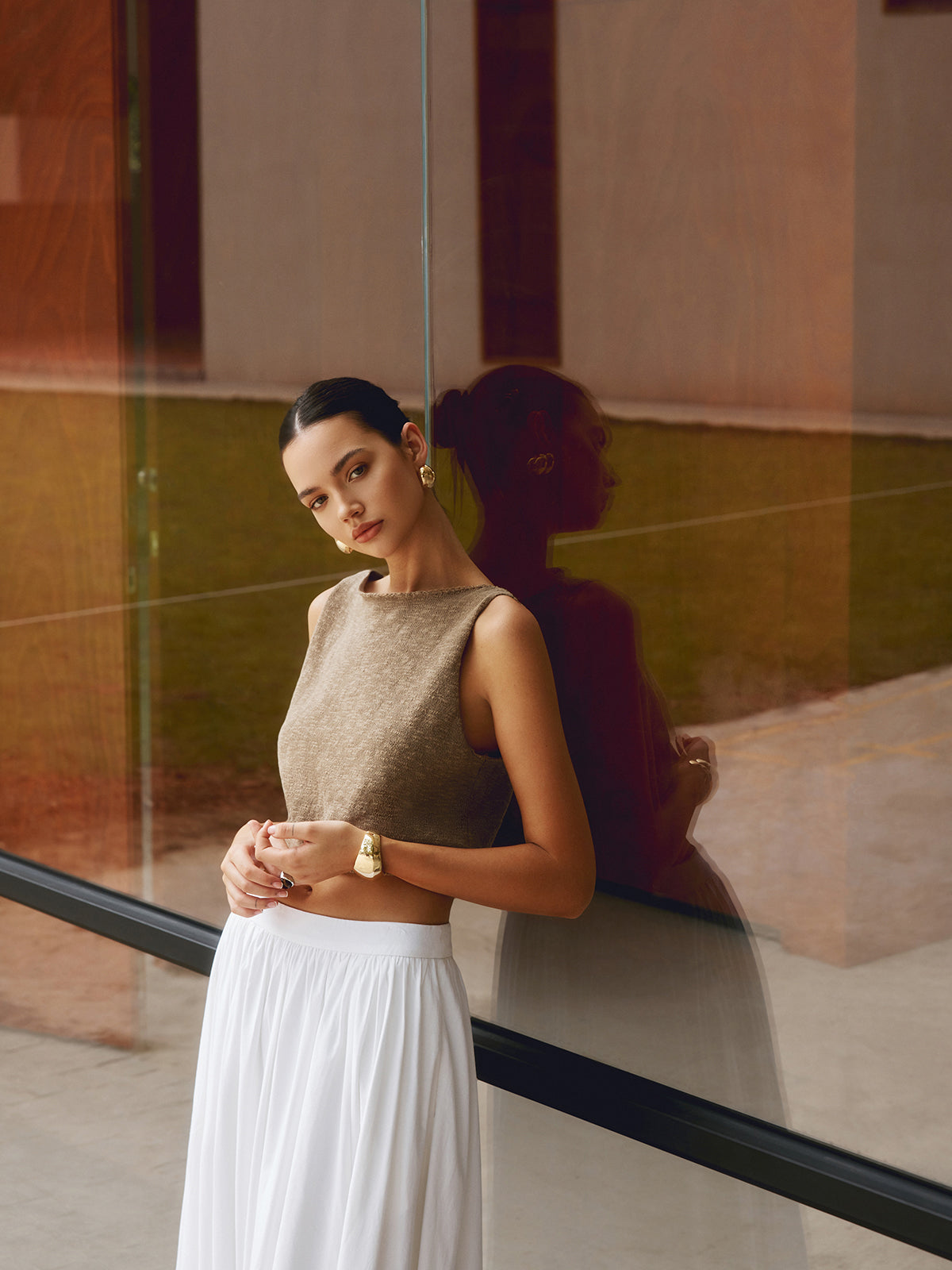 Débardeur court en mélange de coton