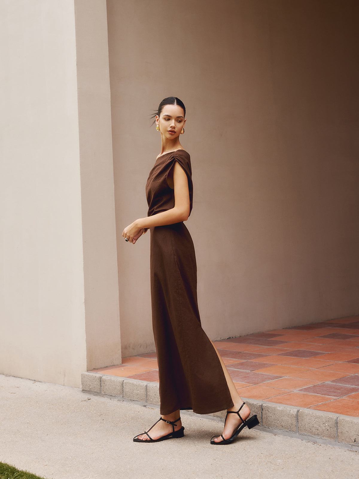 Robe asymétrique en coton et lin