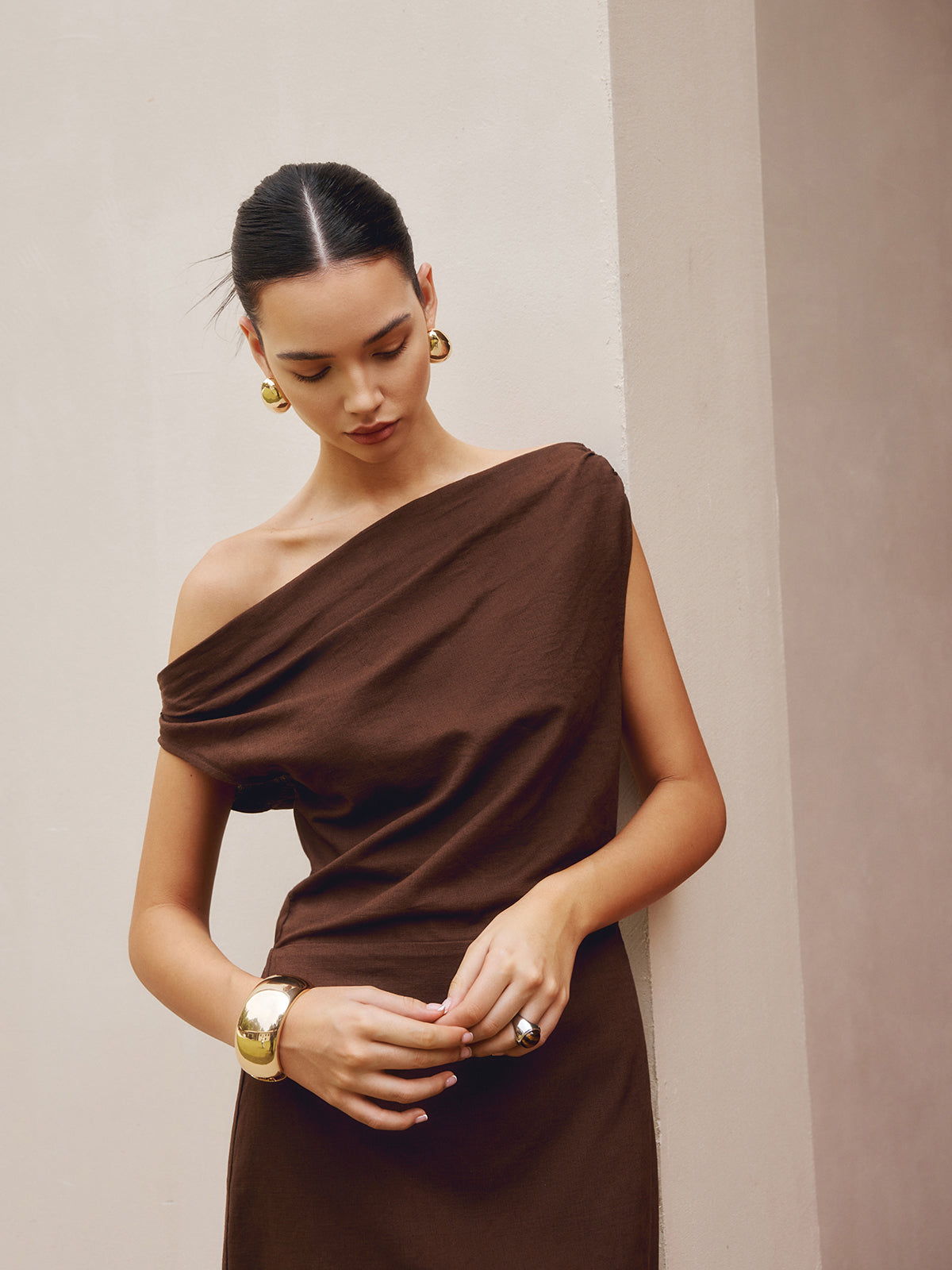 Robe asymétrique en coton et lin