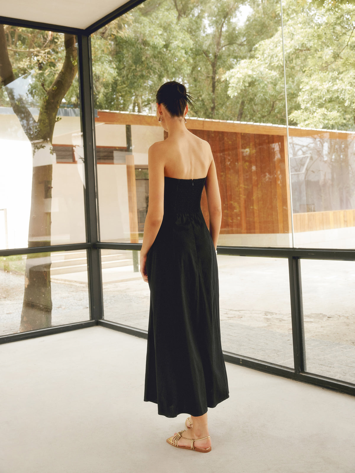 Robe longue tube basique à poches en lin mélangé