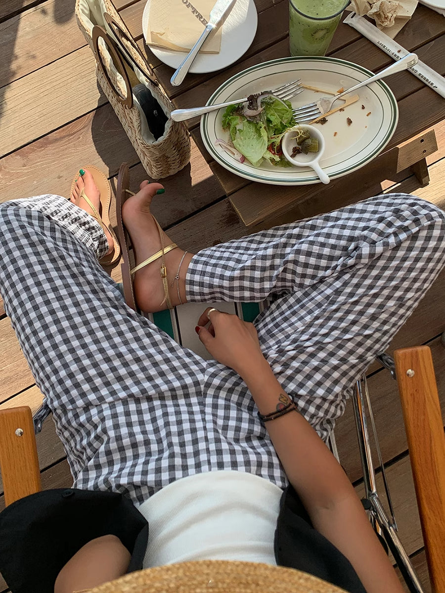 Pantalon à carreaux décontracté à jambes larges