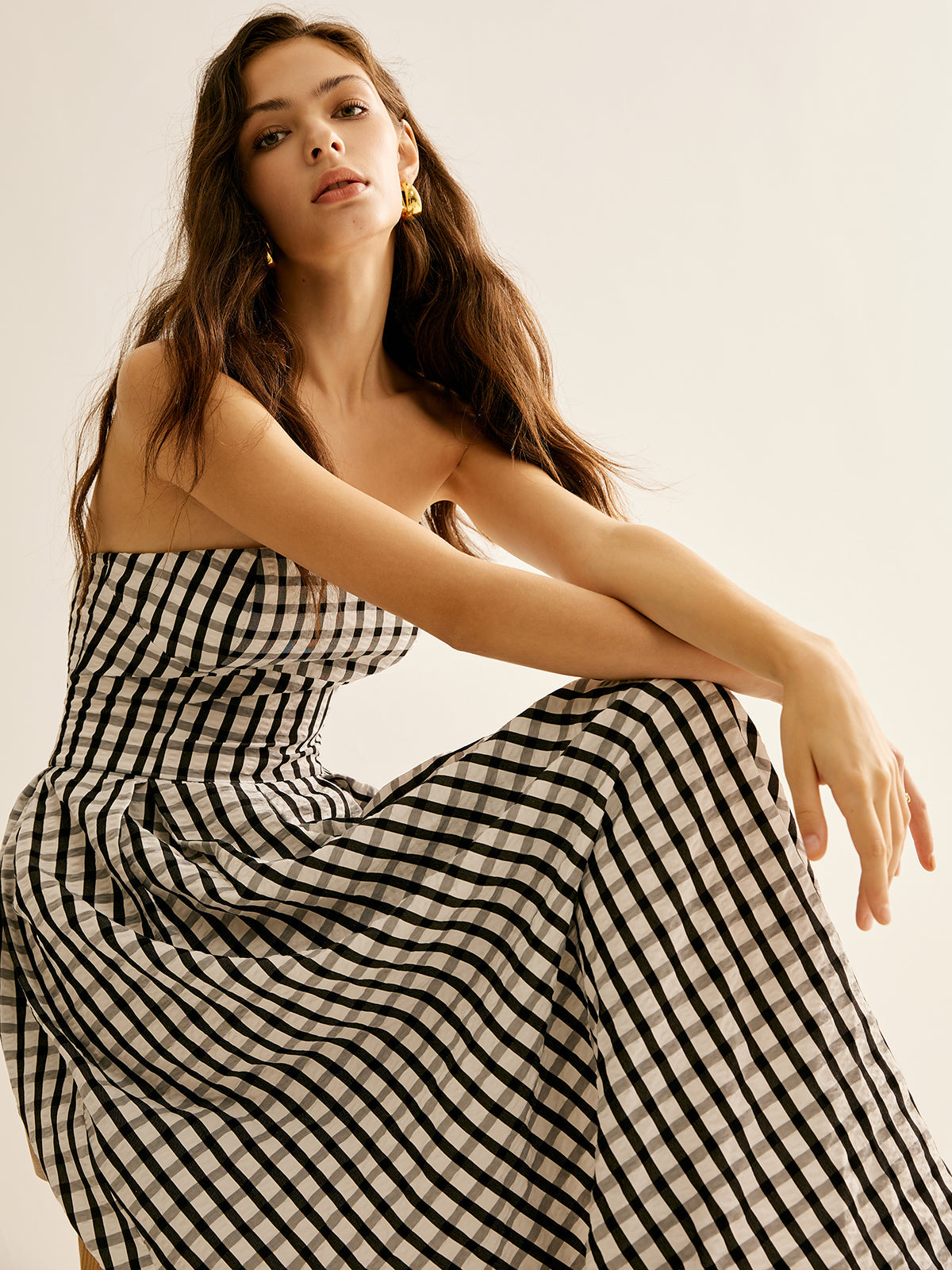 Robe longue tube à carreaux