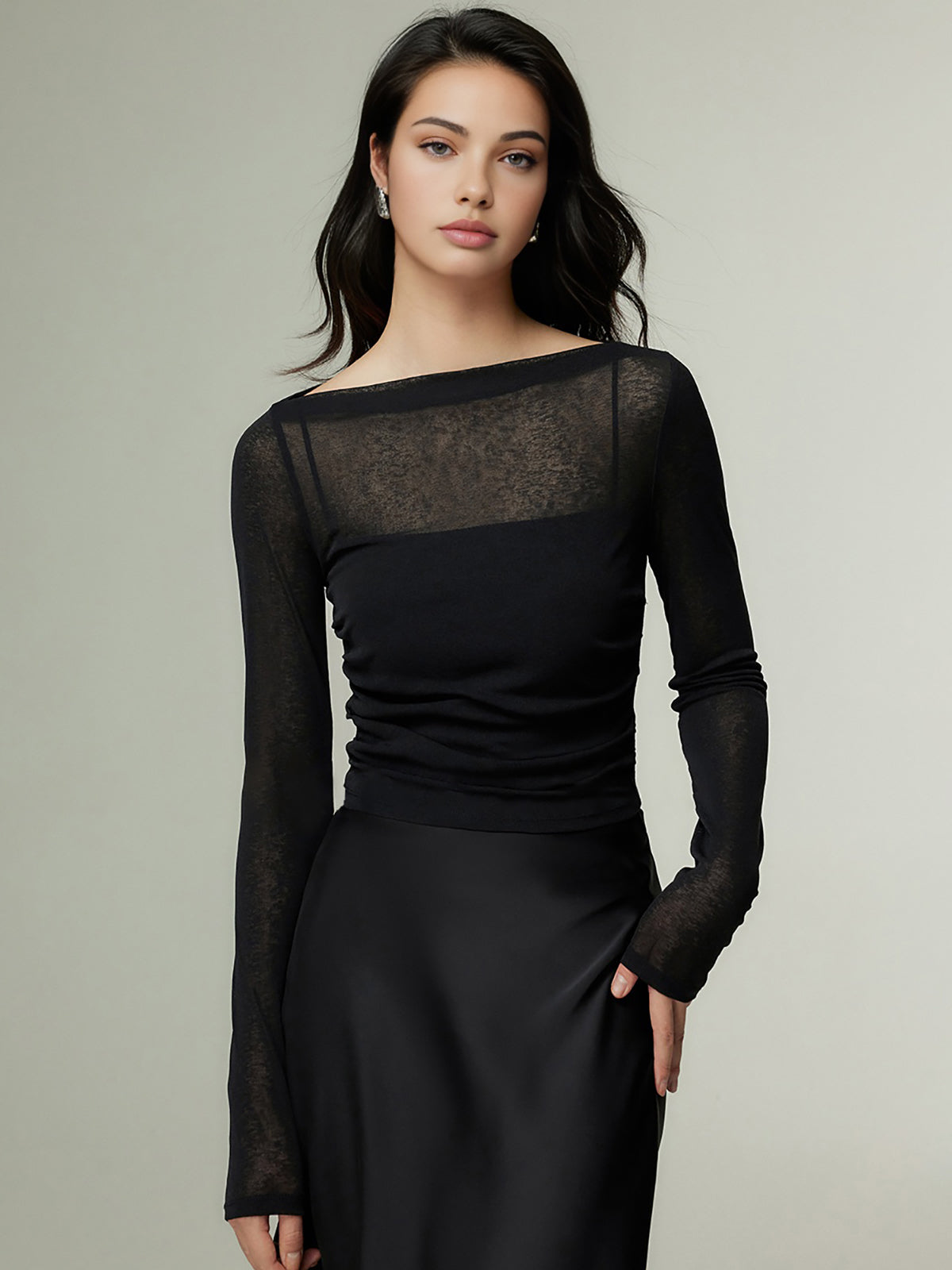 Haut en jersey à col droit et empiècements transparents