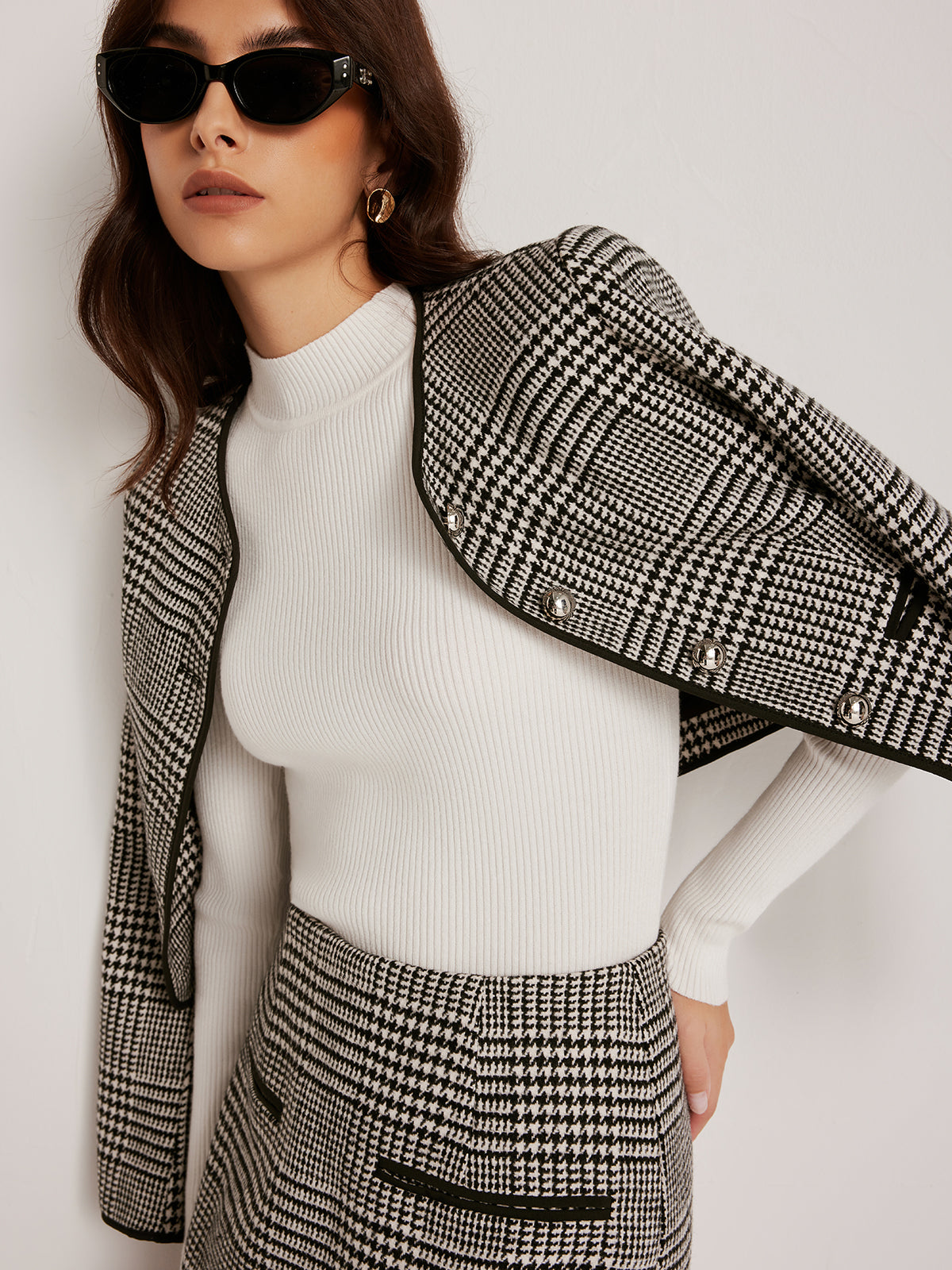 Veste à carreaux à boutons et bordures contrastées