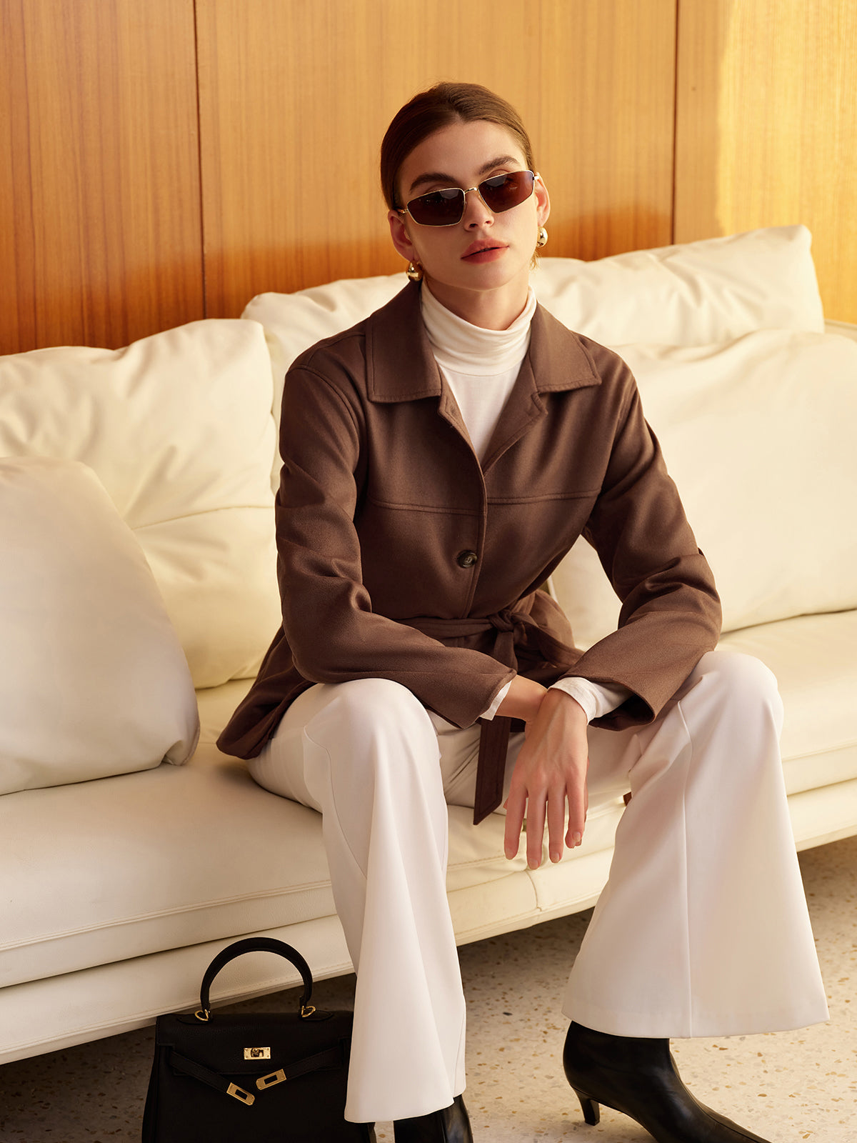 Belted Suede Effect Polo Jacket