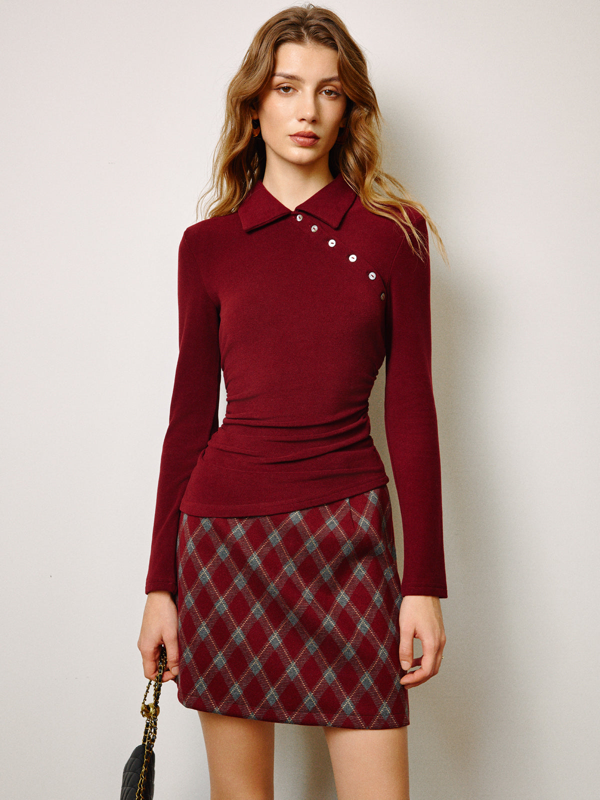 Jupe en tweed taille mi-haute à fermeture éclair