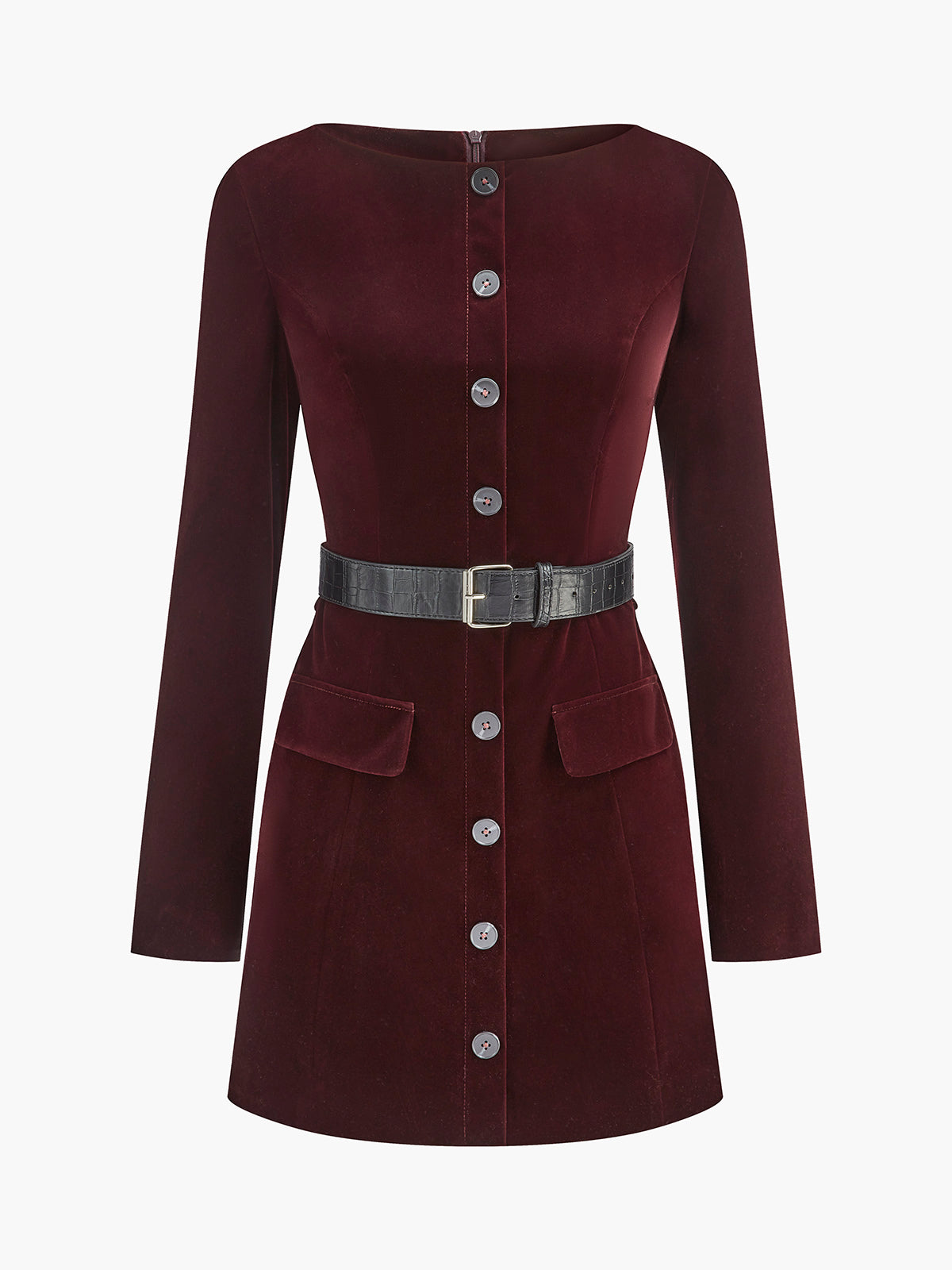 Robe courte en velours boutonnée avec ceinture