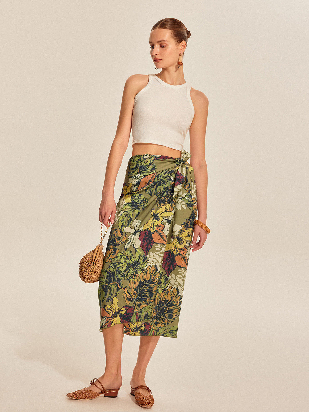 Tie Detail Floral Print Wrap Skirt