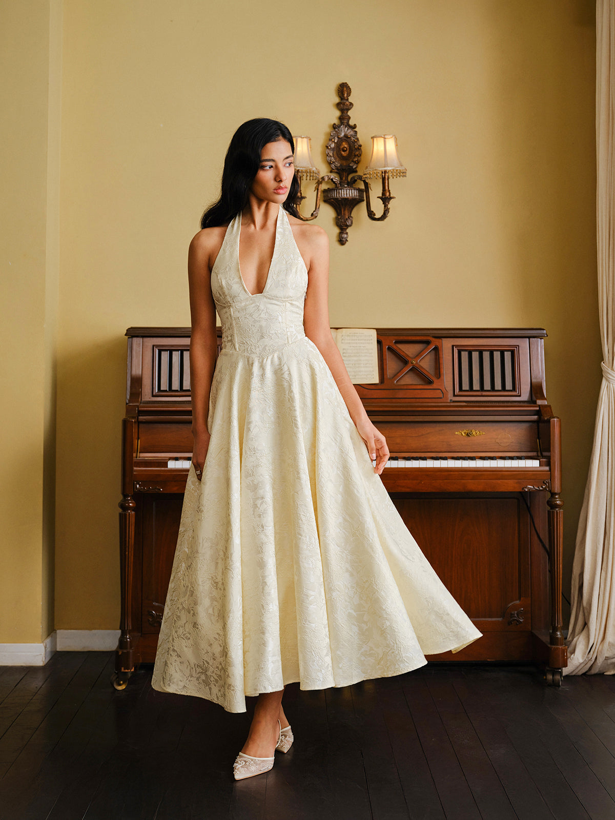 Vintage Halter Lace-Up Back Dress