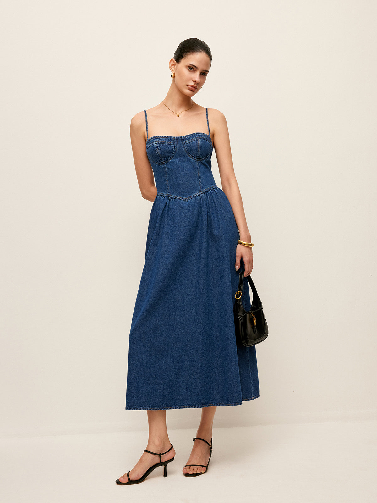 Sweetheart Collar Denim Dress