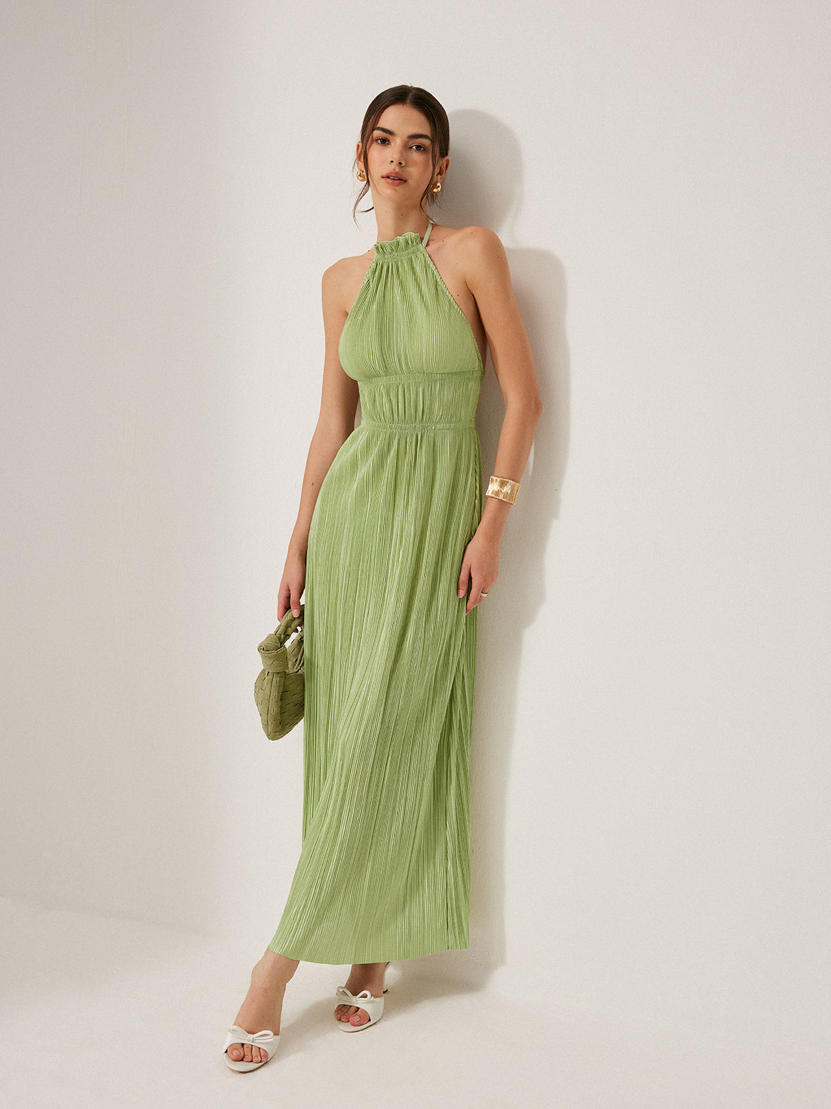 Pleated Halter Backless Dress