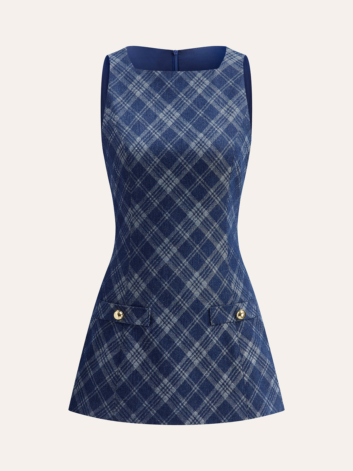 Jeanskleid mit Metallknöpfen, Rundhalsausschnitt, Ziertaschen