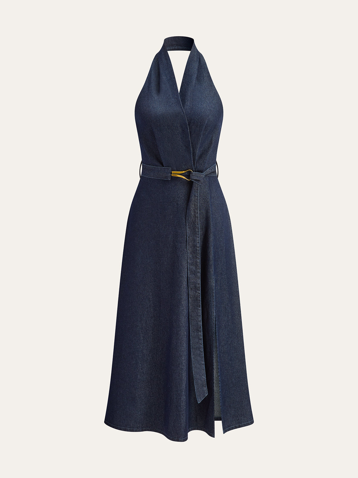 Jeans-Midikleid mit Gürtel und Neckholder