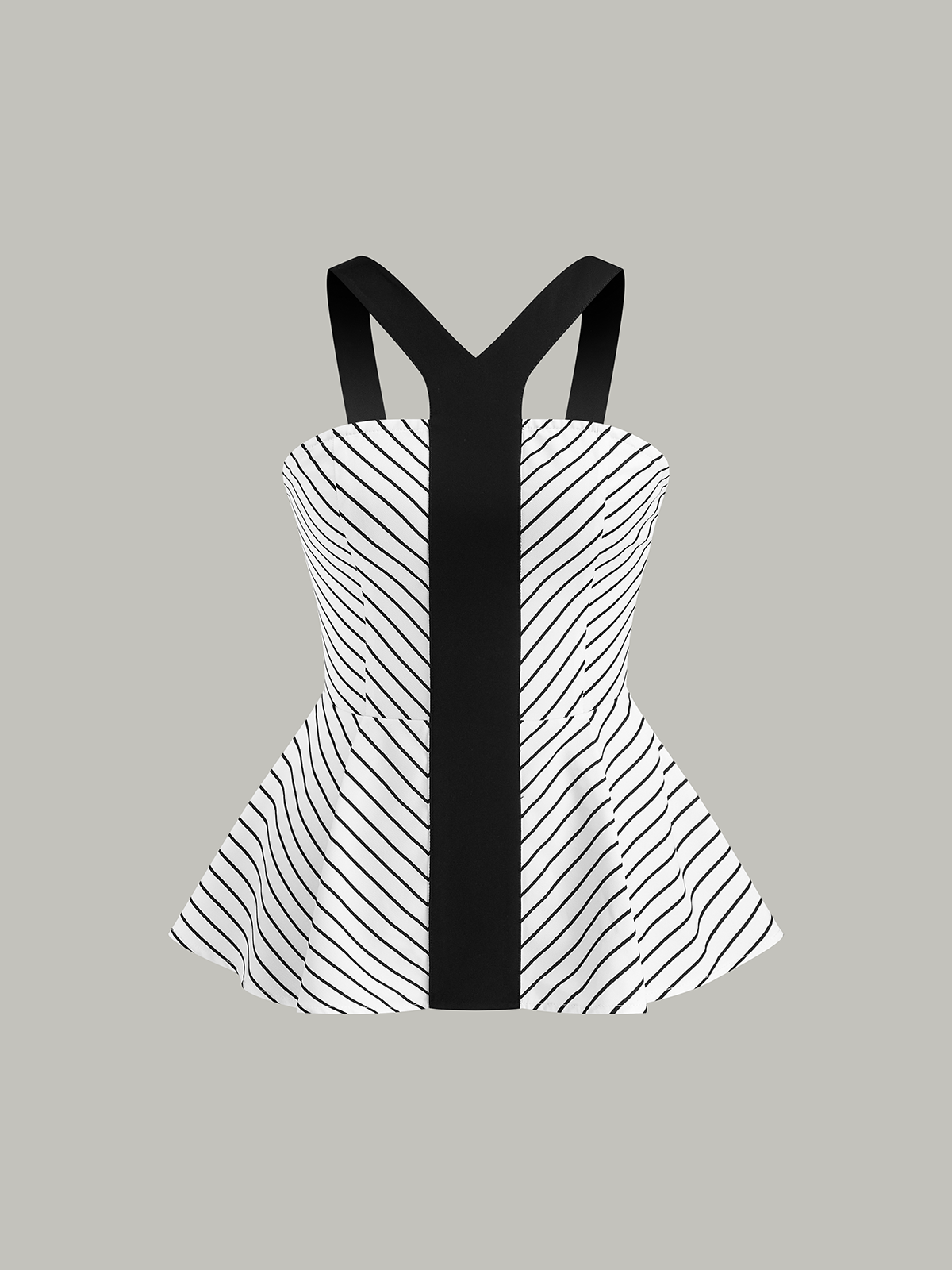 Top péplum rayé à bretelles contrastées