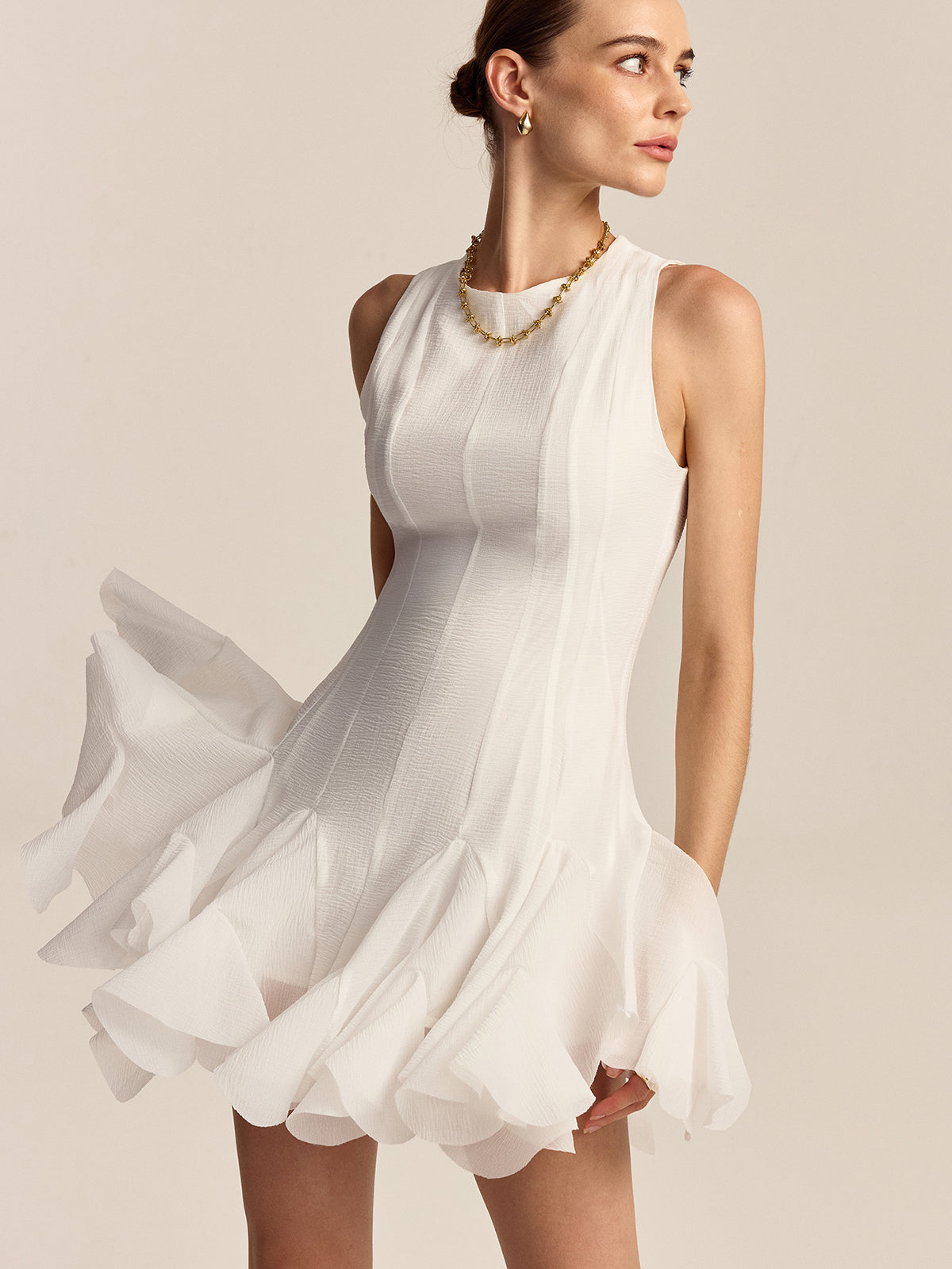 Semi-Sheer Ruffled Hem Mini Dress