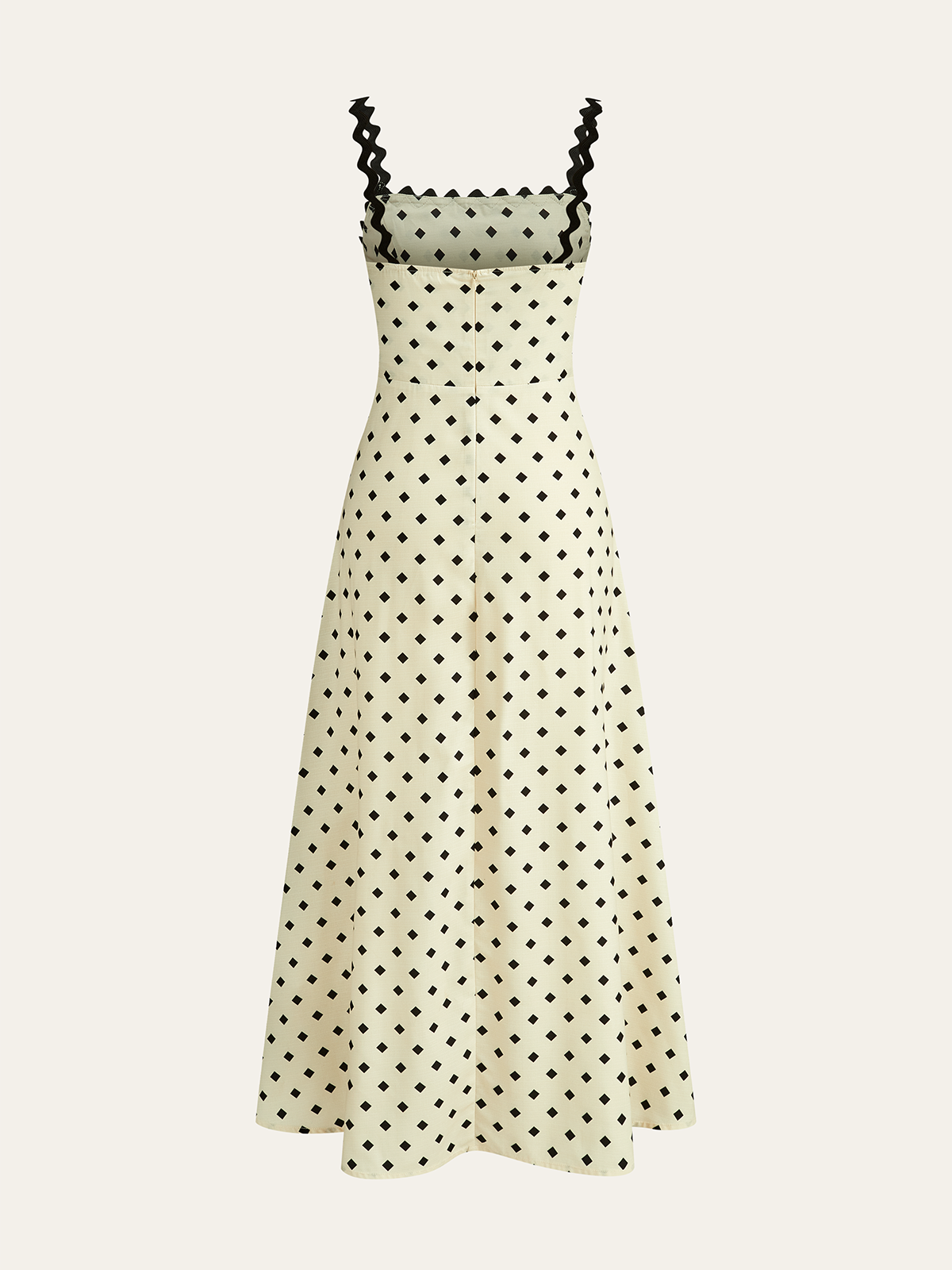 Robe midi à pois avec bretelles festonnées