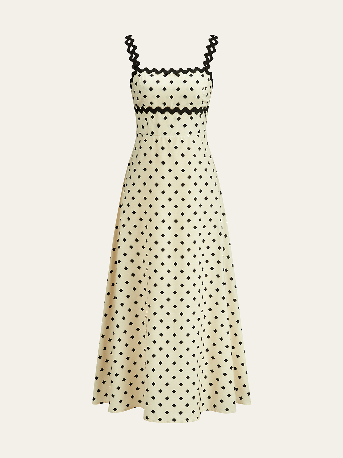 Robe midi à pois avec bretelles festonnées