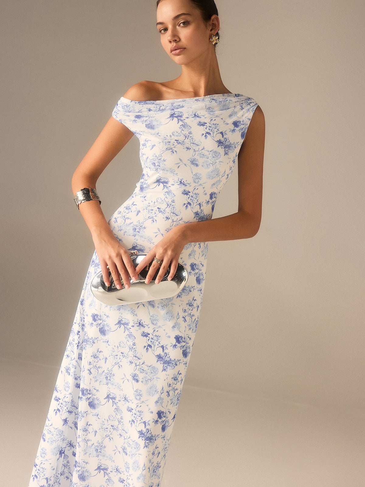 Floral Asymmetrical Drop Shoulder Maxi Dress