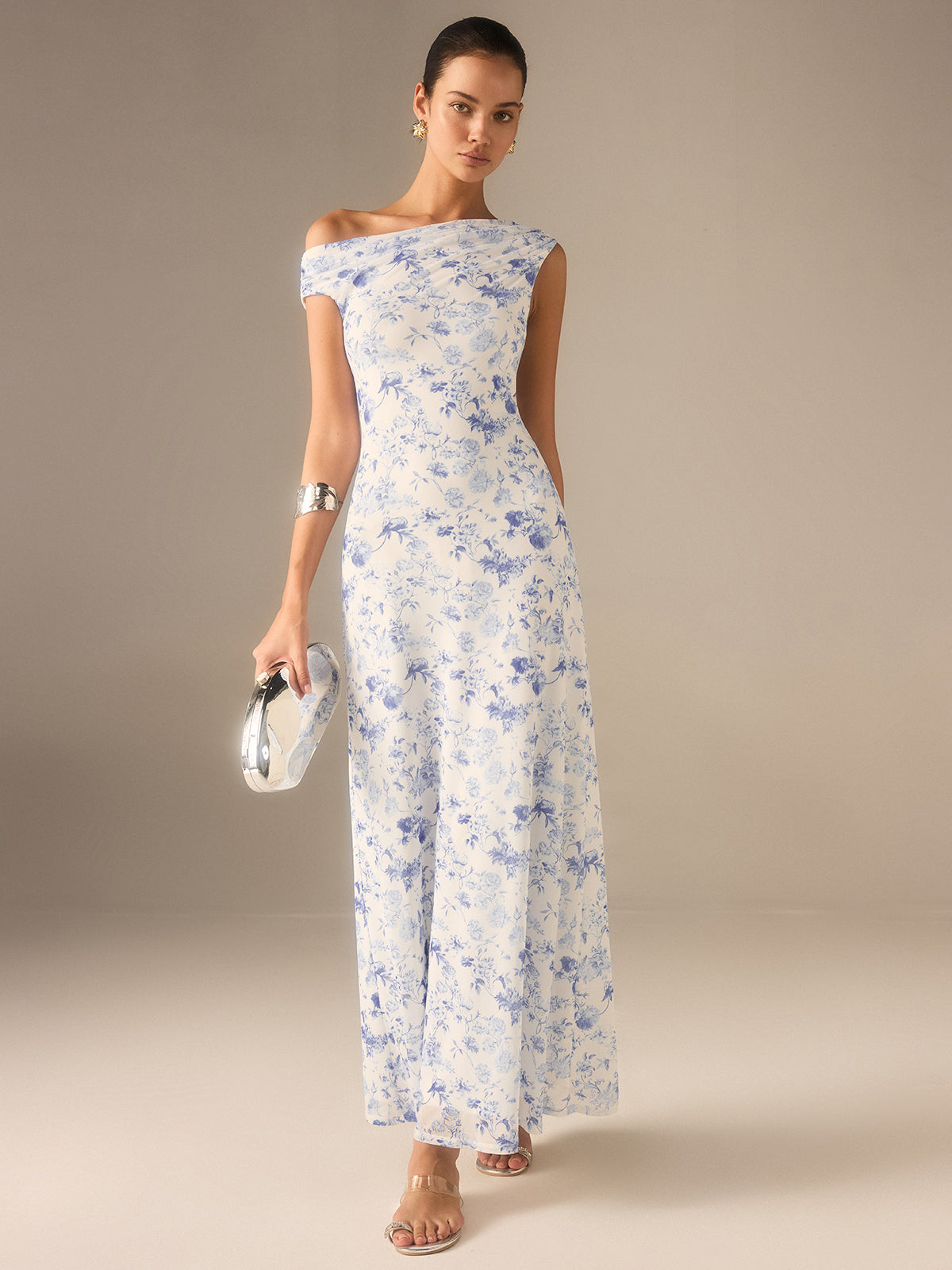 Floral Asymmetrical Drop Shoulder Maxi Dress