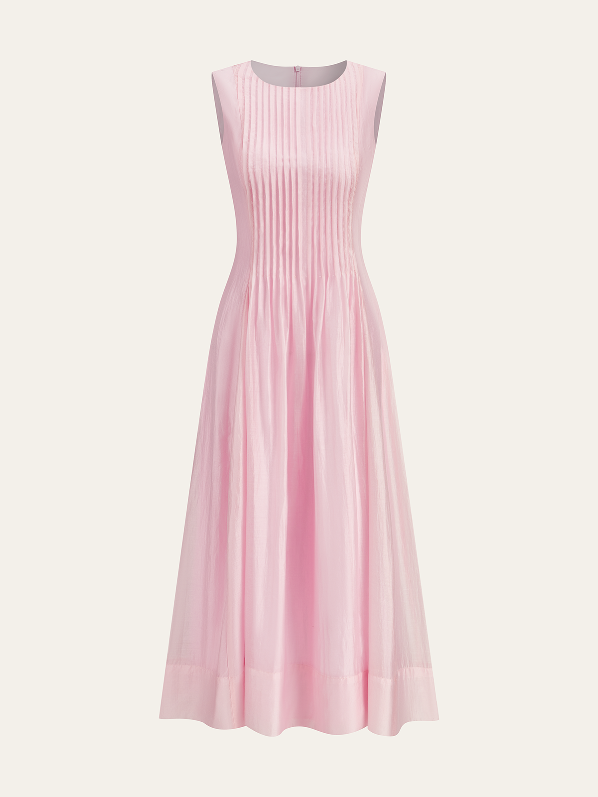 Semi-Sheer Tencel Pleated Sleeveless Midi Dress