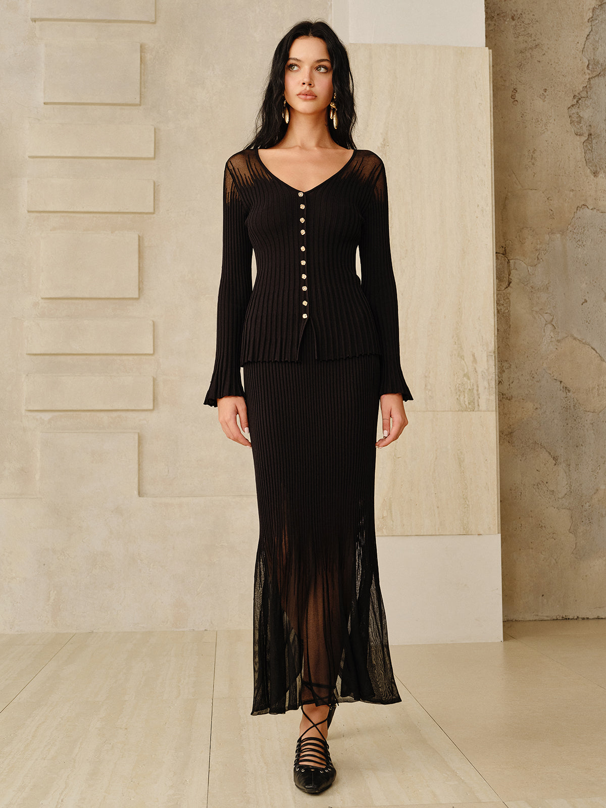 Meerjungfrauenrock mit Mesh-Saum und Rippstrickbündchen