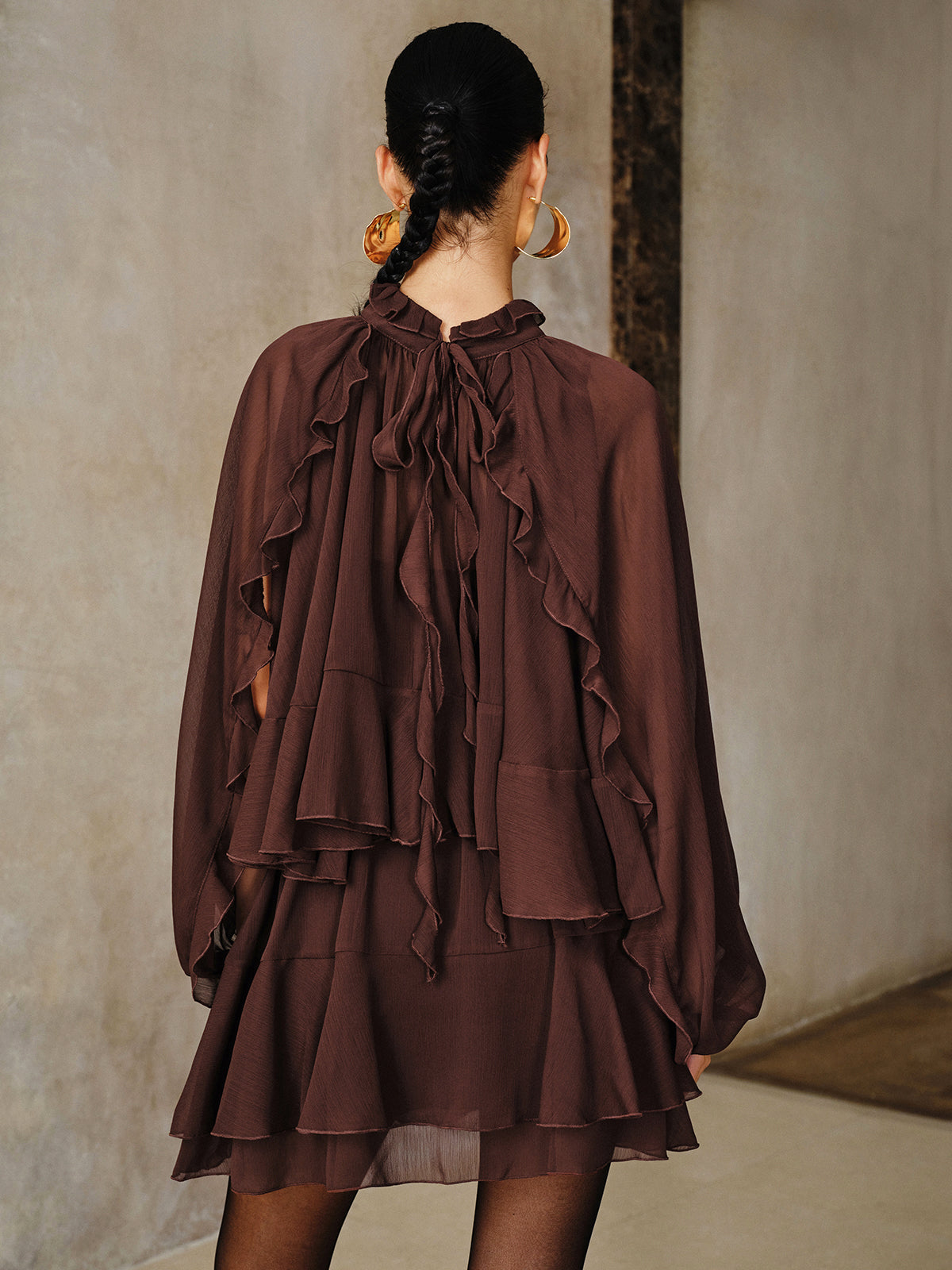 Ensemble mini-robe en mousseline à volants étagés avec doublure