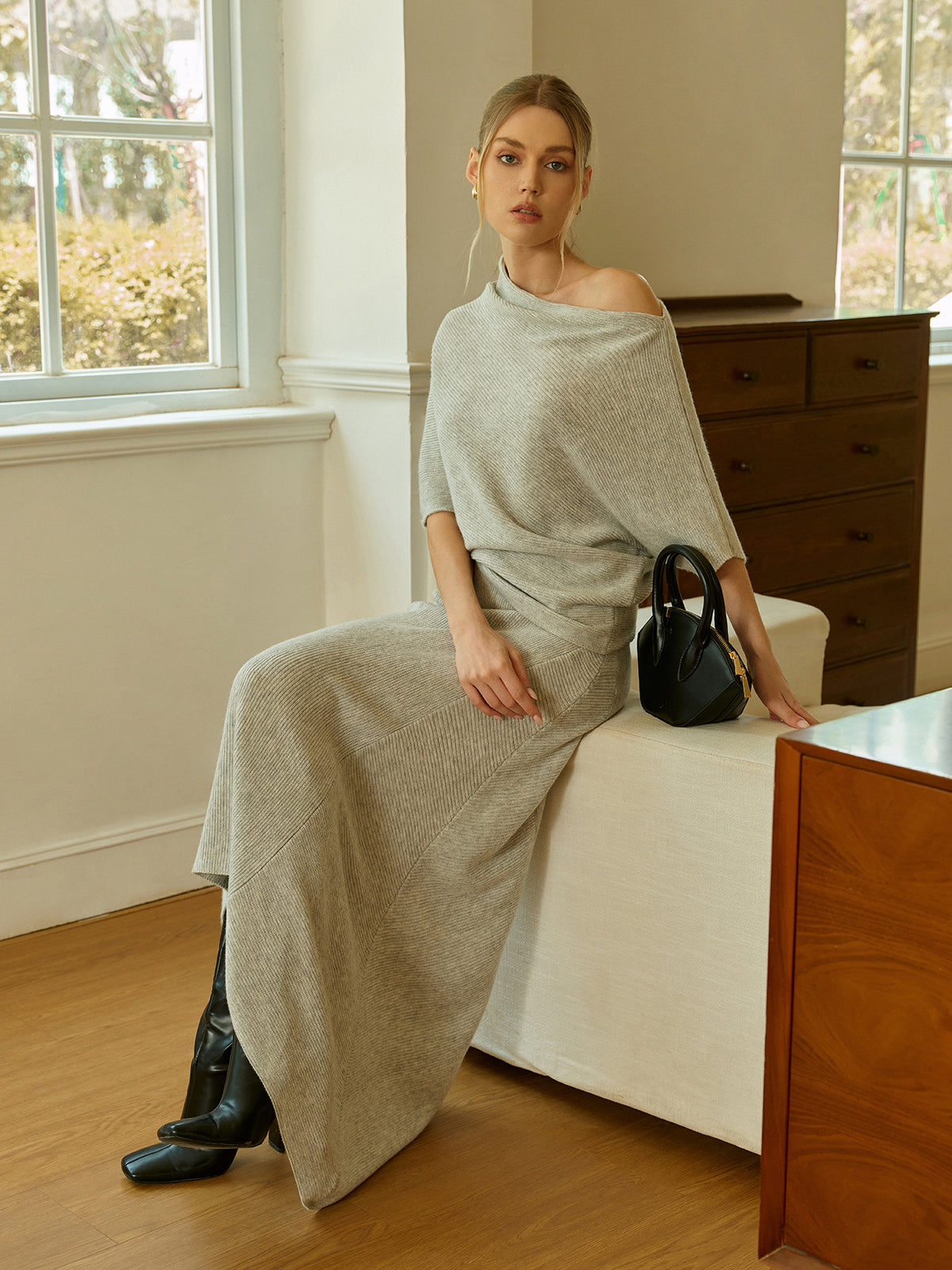 Asymmetrischer Midirock aus Wollmischung