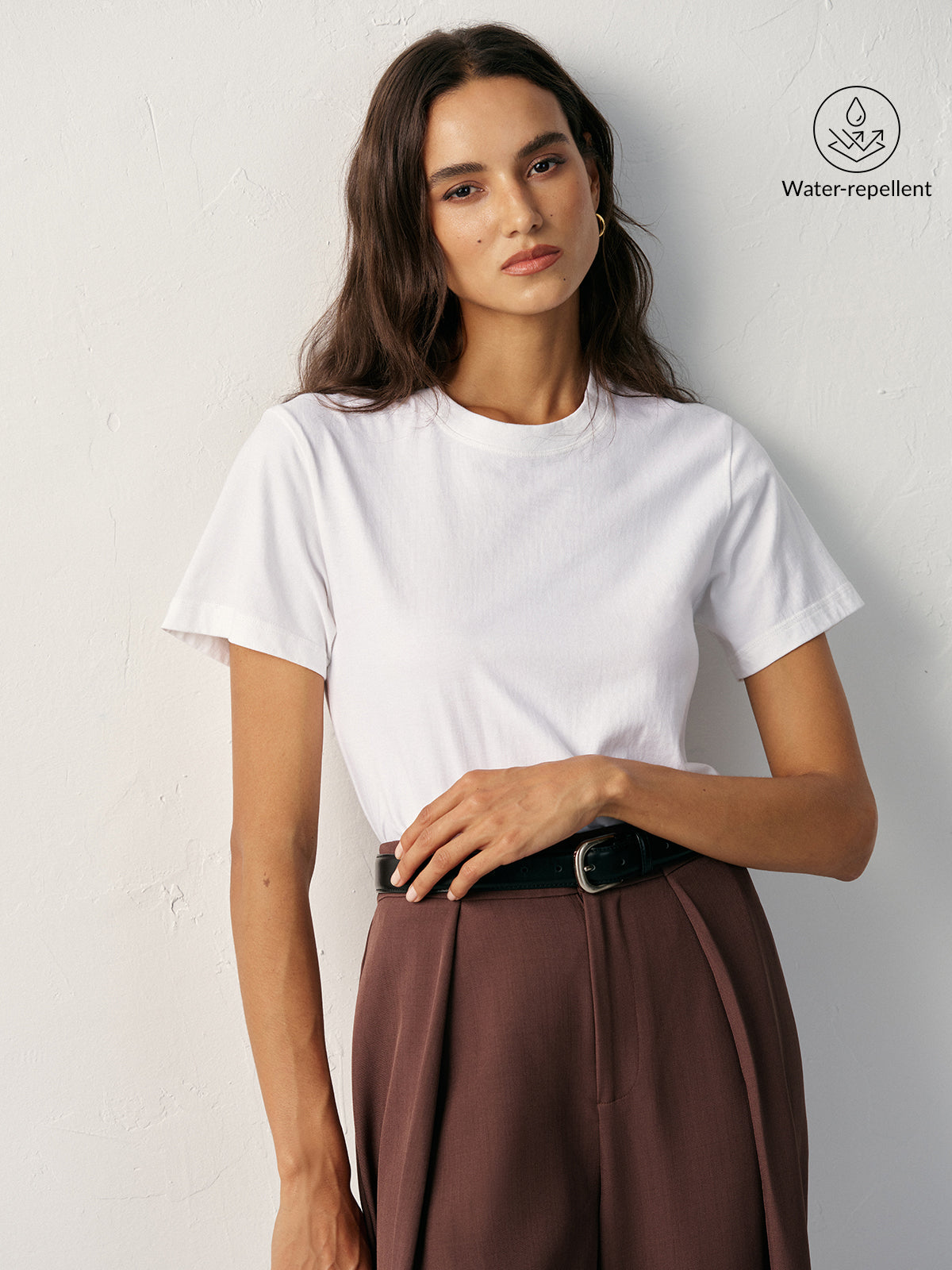 Water-Repellent Cotton Crew Neck T-Shirt