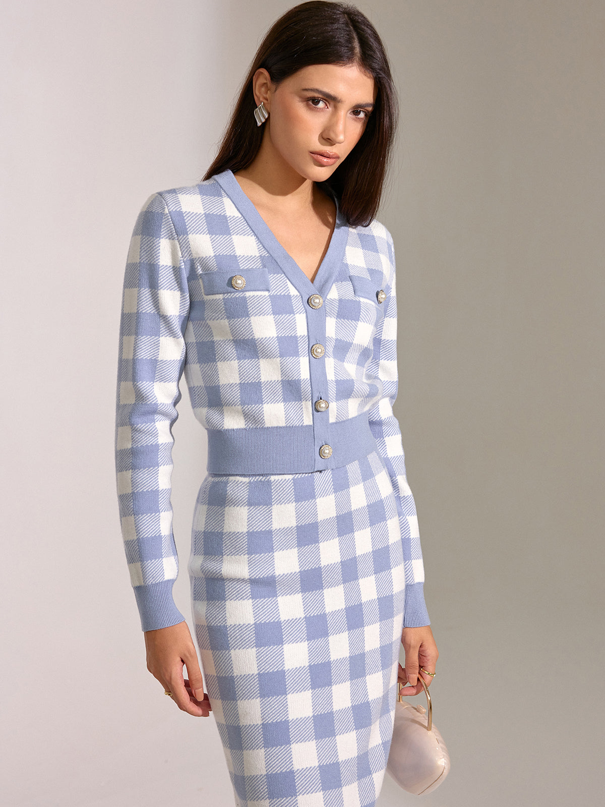 Cardigan vintage à carreaux en laine mélangée