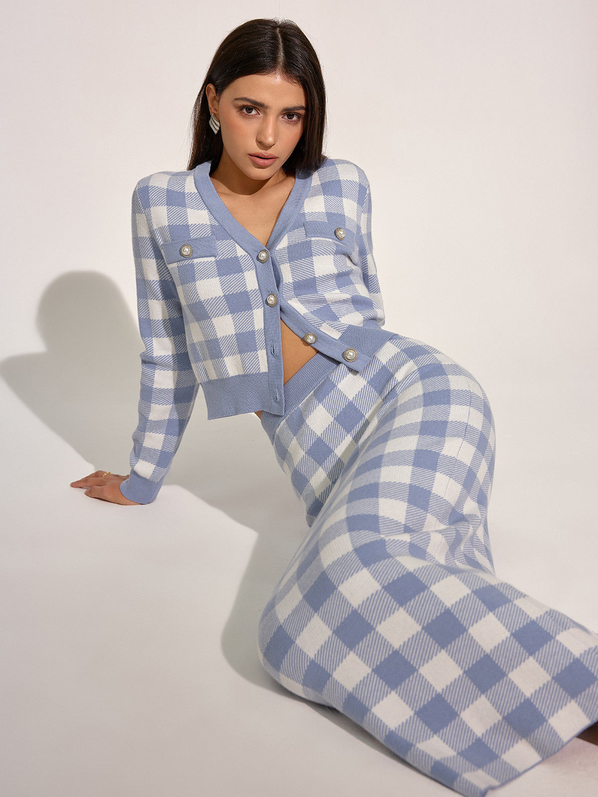 Cardigan vintage à carreaux en laine mélangée