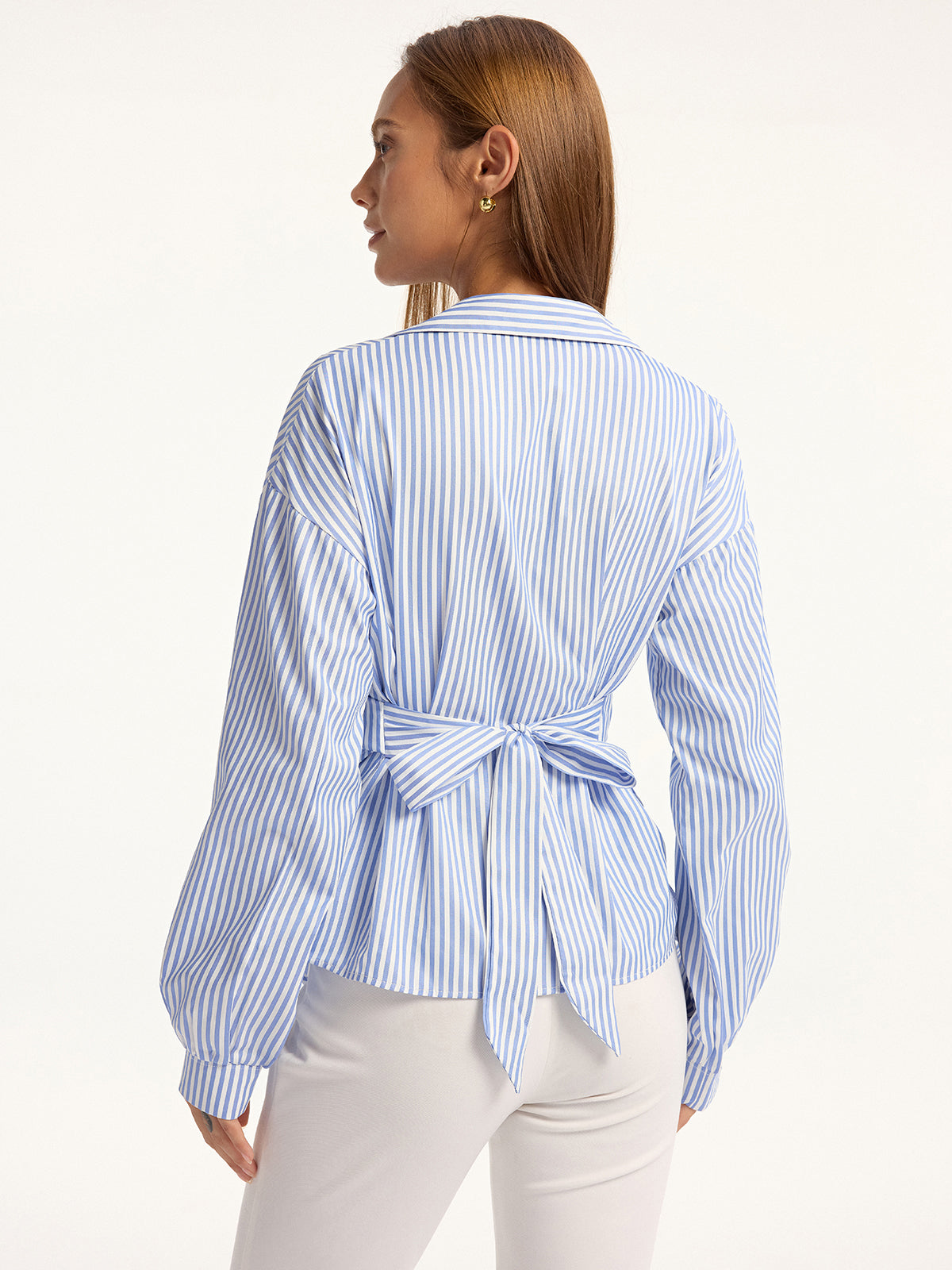 Striped Wrap Back Tie Shirt