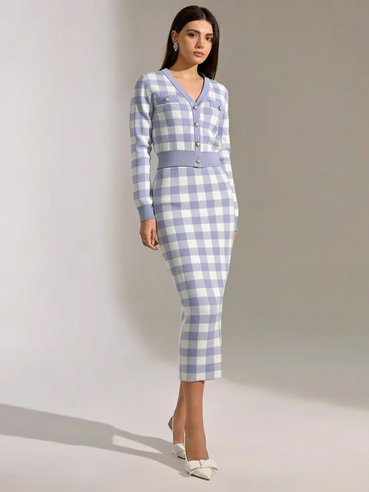 Vintage karierter Wollmischpulloverrock