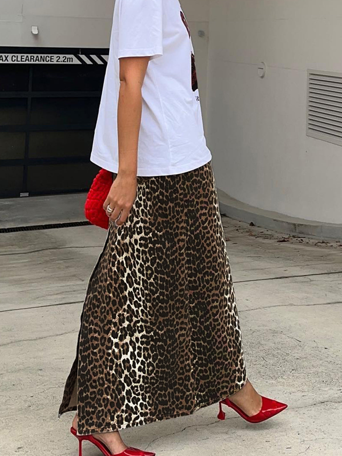 Robe midi fendue en coton imprimé léopard 