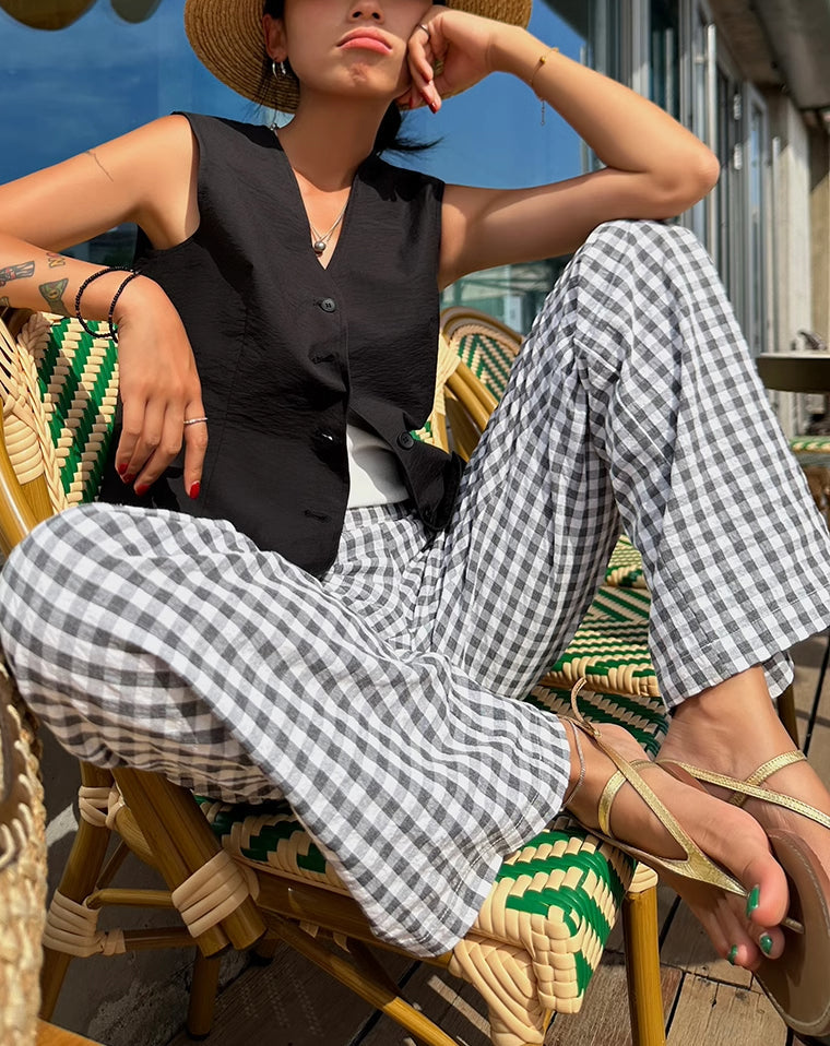 Pantalon à carreaux décontracté à jambes larges 