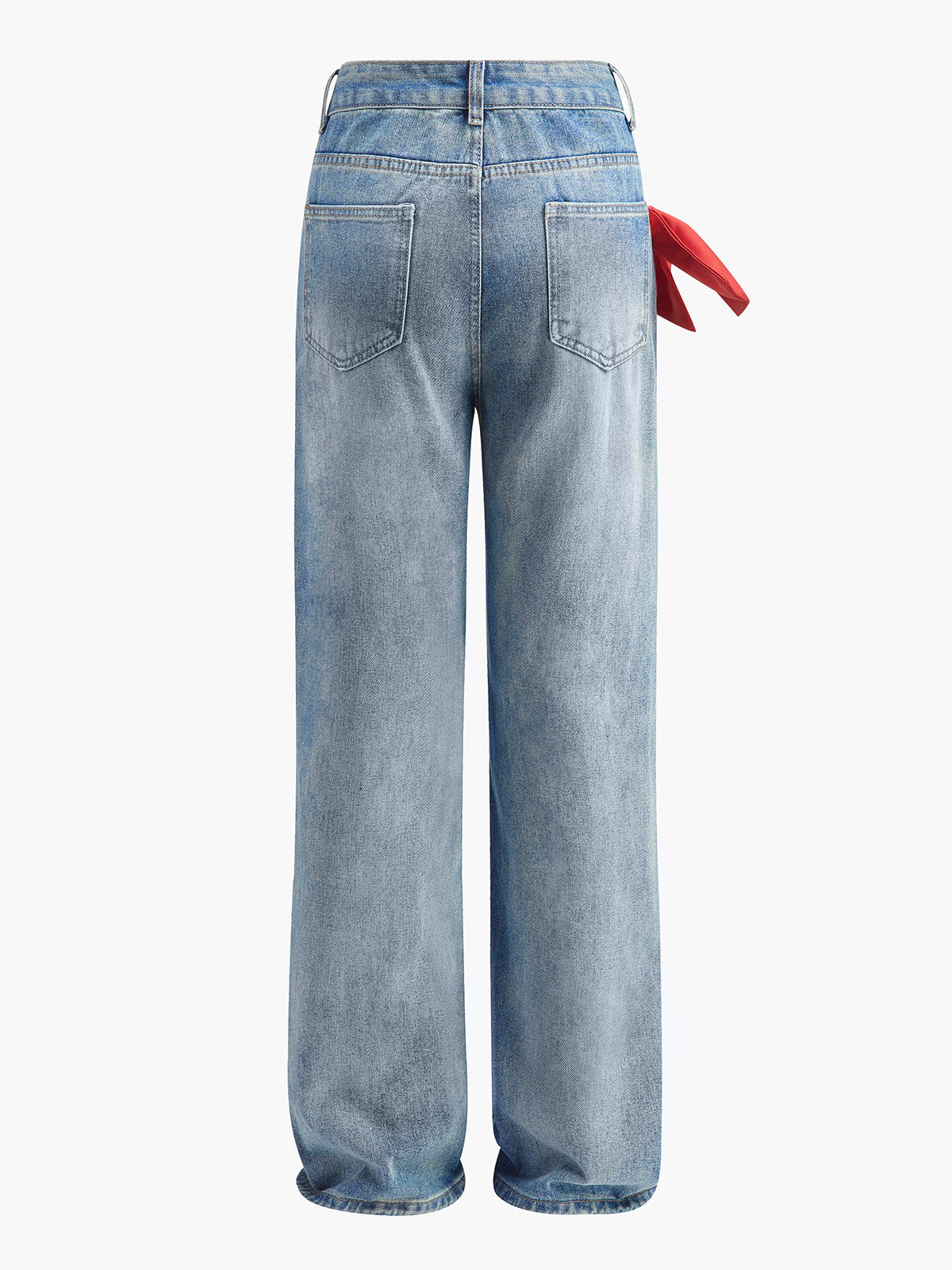 Mid-Waist Bow-Decor Denim Jeans