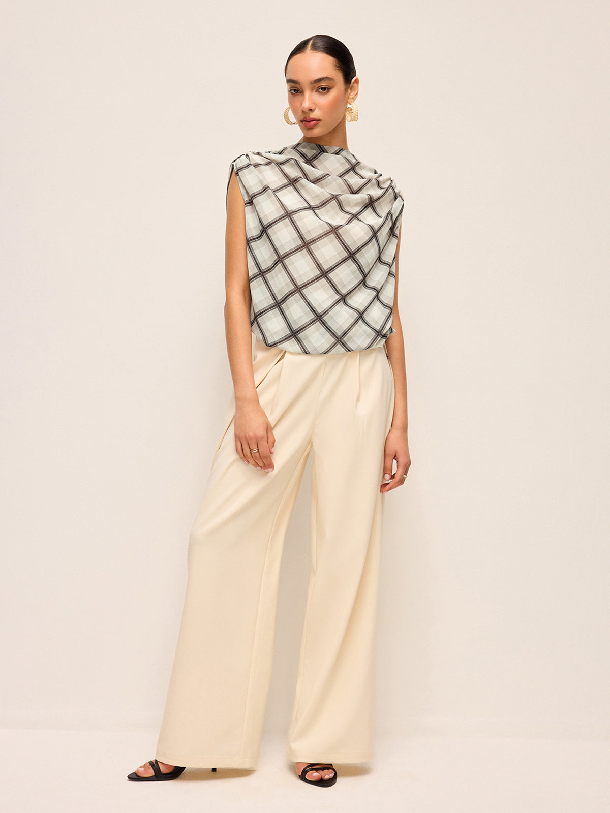 Chemise sans manches à carreaux dos nu en mousseline 