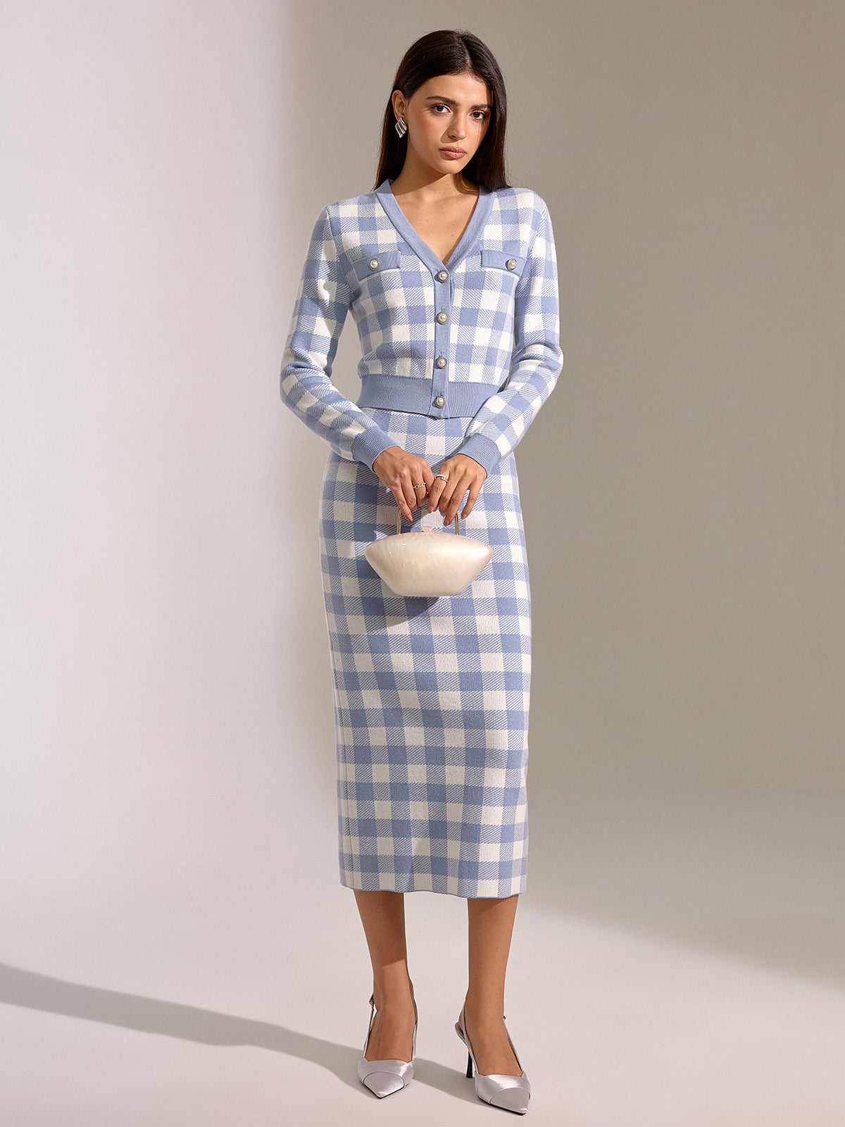 Cardigan vintage à carreaux en laine mélangée